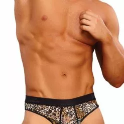 Male Power 436-174 Leopard Lace Micro Thong Black And Brown